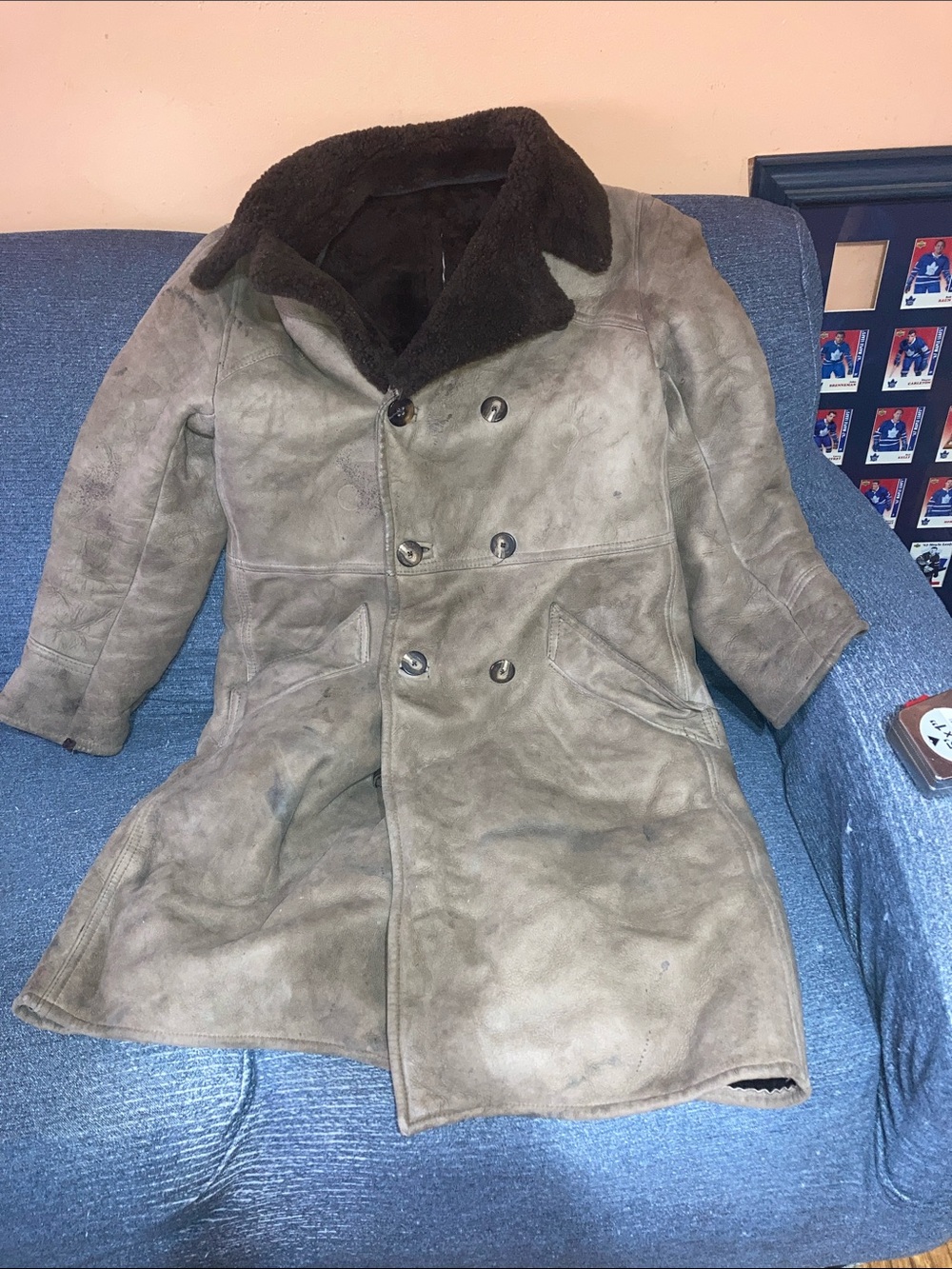 Vintage lamb skin Classic Taupe Shearling Double-Breasted Pea Coat